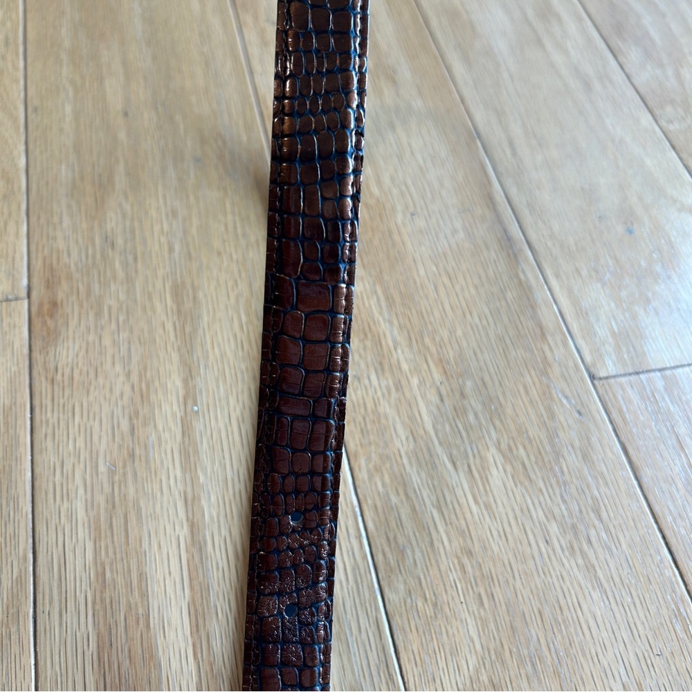 Accessories by Pearl Copper Metallic Brown Crocodile Leather Belt Gold Buckle M - Picture 6 of 8